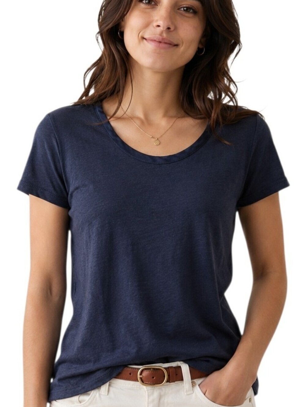 Banana Republic Blue V Neck T Shirt Women Medium Tencel Satin Trim